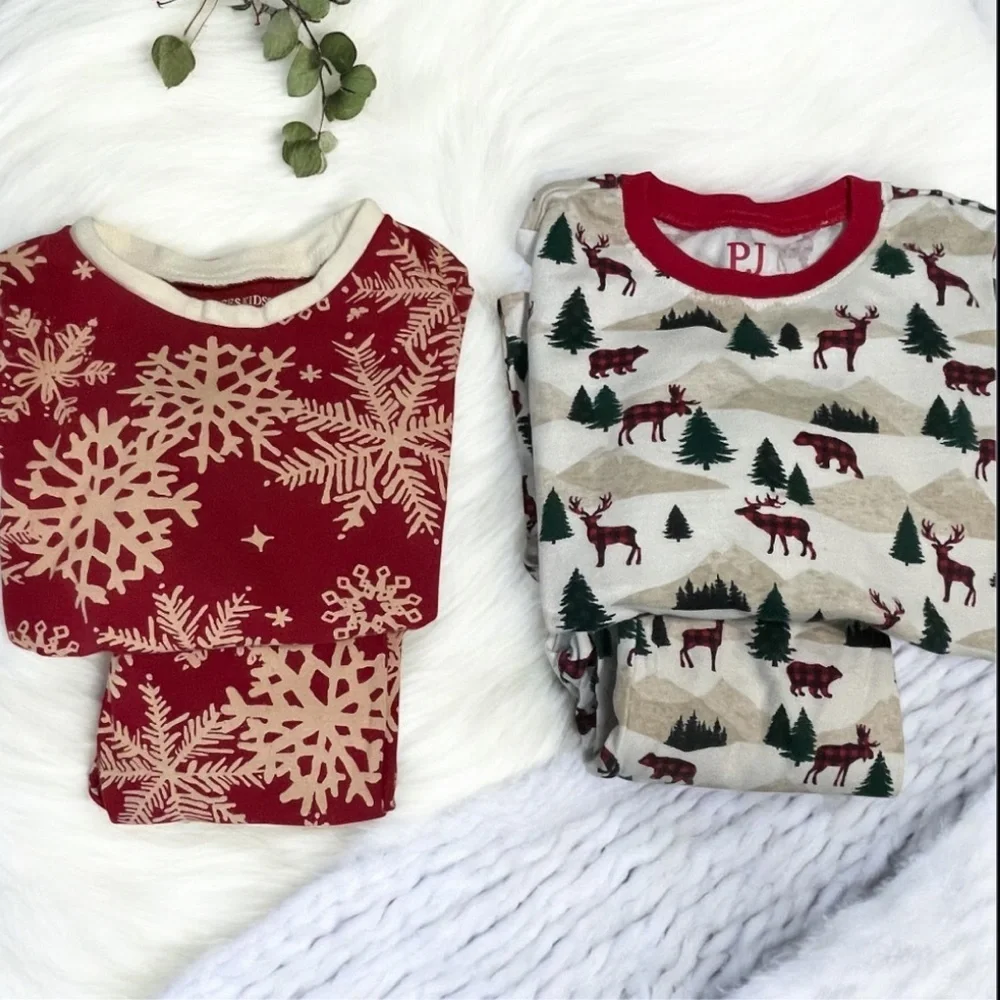 Kids Pajamas - Red/White/Green Winter Themed